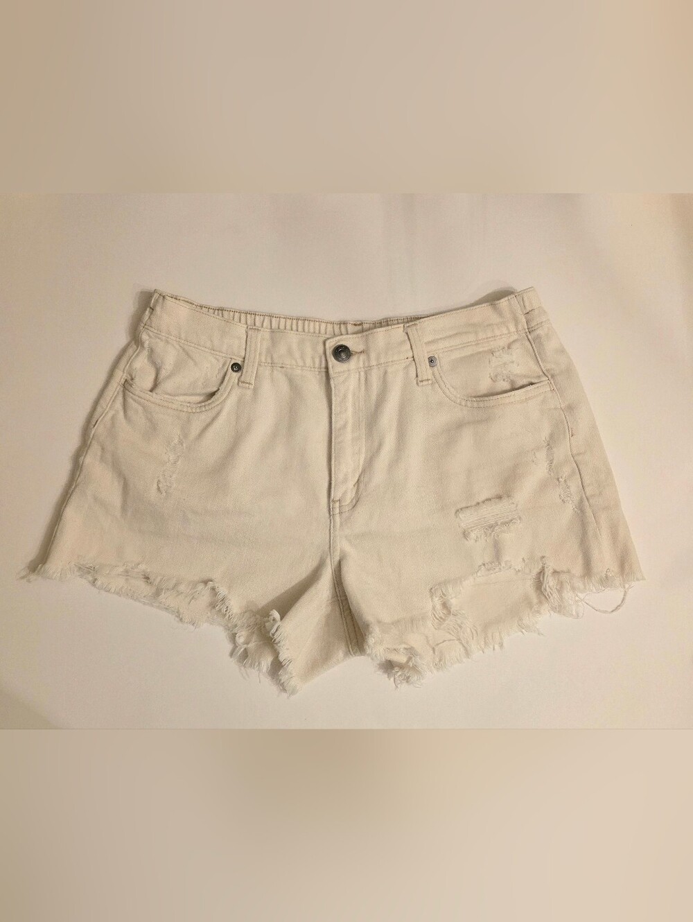 Aerie Cutoff Shorts Soft Denim Womens M. Cream Factory Destroyed Distressed EUC